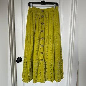 Elegant Lime Button-Front Eyelet Maxi Skirt